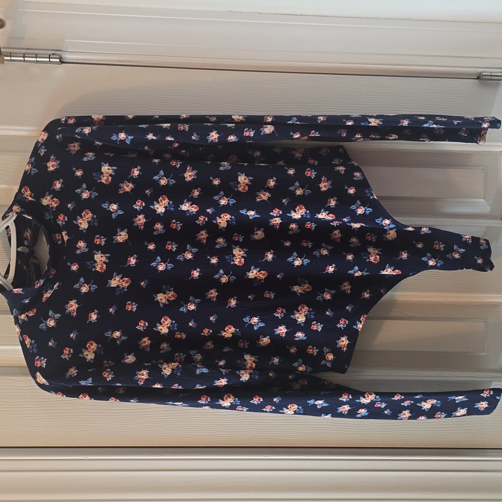 TRUE CRAFT BRAND WOMENS JUNIORS BLUE FLORAL LONG SLEEVE BODYSUIT TOP LARGE